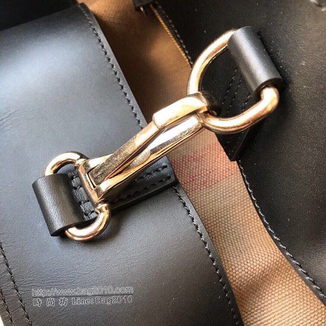 Burberry專櫃新款女包 巴寶莉撞色包黃麻帆布Hobo包 手提肩背水桶包  db1049